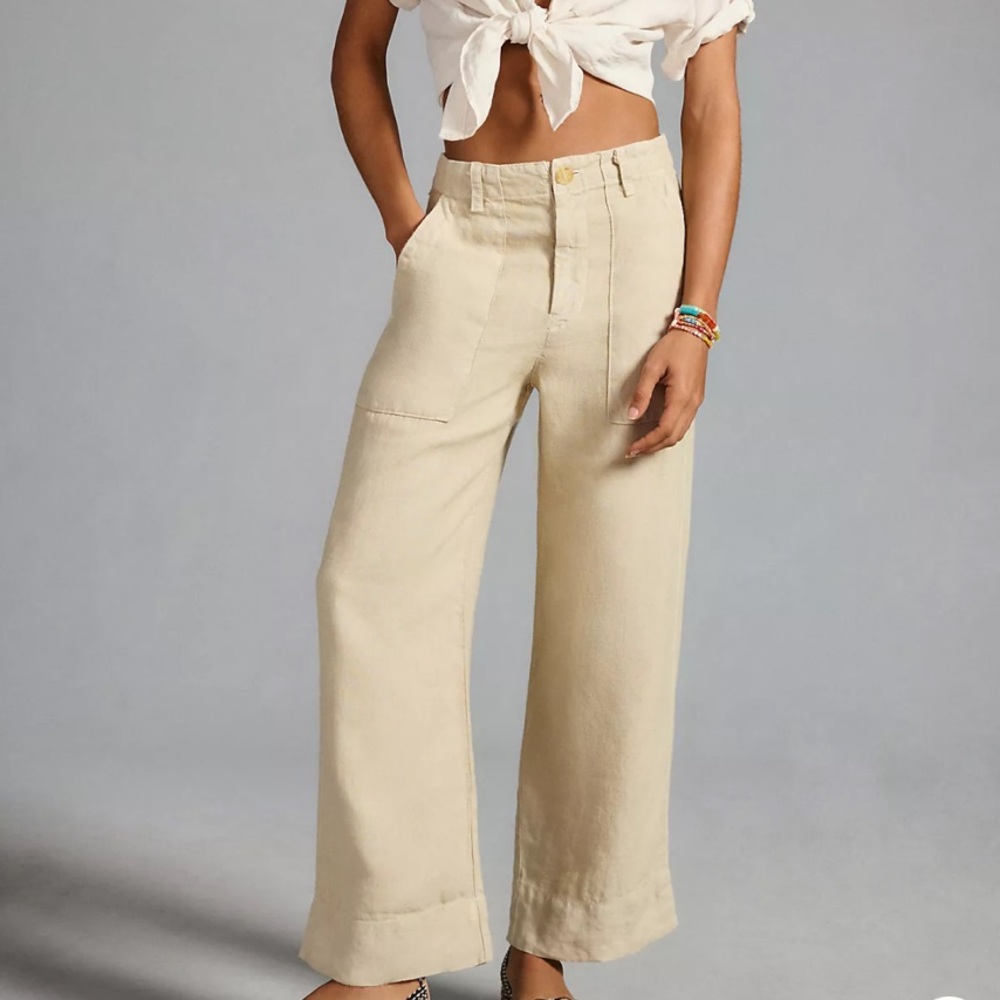 Chic Off White Wide-Leg Linen Pants